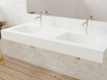 Plan double vasque bassin Design 60 cm, sur mesure, L. 160 à 200 cm x P. 40 à 60 cm, résine minérale ACRYSTONE® SOLID-SURFACE Finition lisse, Livraison Offerte et Rapide.